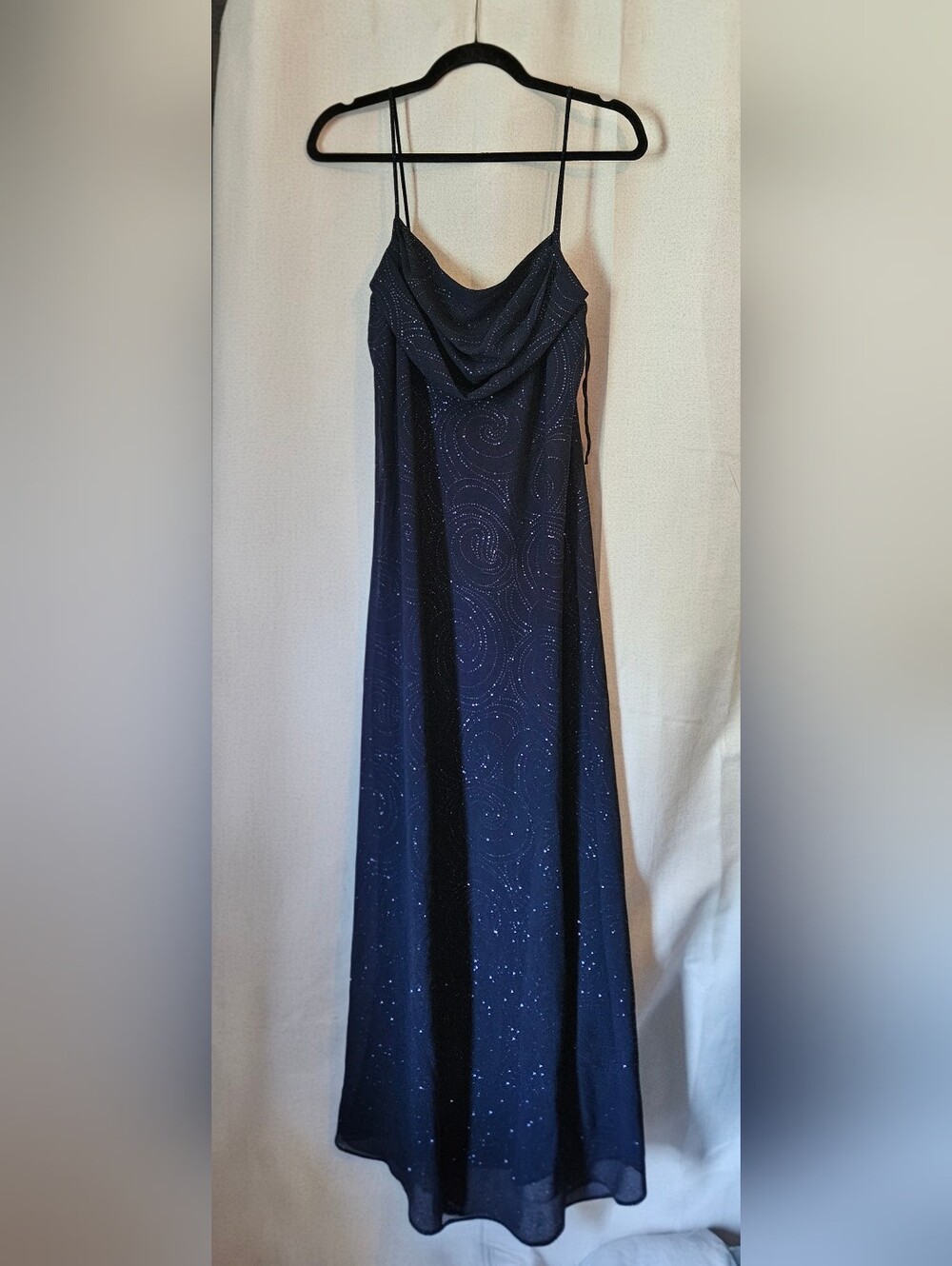 Sparkle Cowl-Neck Navy Maxi Dress